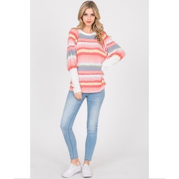 NEW WASHED SOFT MULTI COLOR BUBBLE SLEEVE - Picture 3 of 7